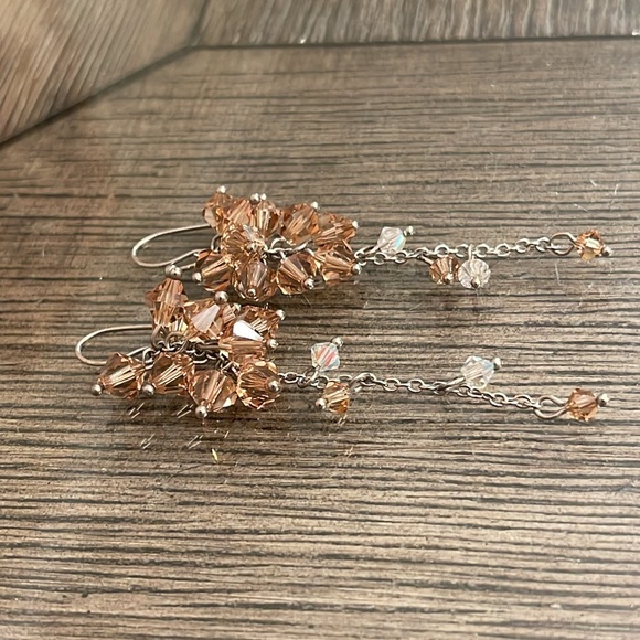 Champagne Colored Swarovski Crystal Cluster Earrings - Picture 3 of 15